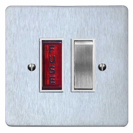 Victorian Switched Fused Spur Illuminated Satin Chrome & White Trim