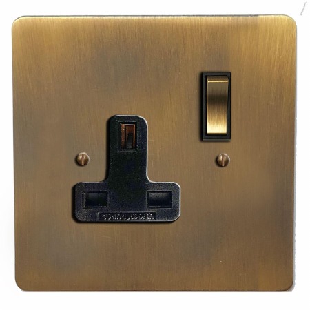 Victorian Switched Socket 1 Gang Antique Brass Lacquered