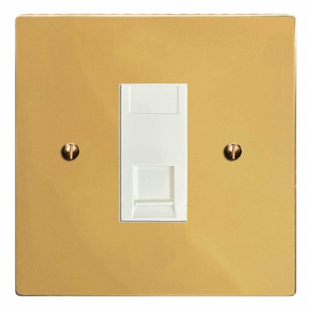 Victorian Telephone Socket Secondary Polished Brass Lacquered & White Trim