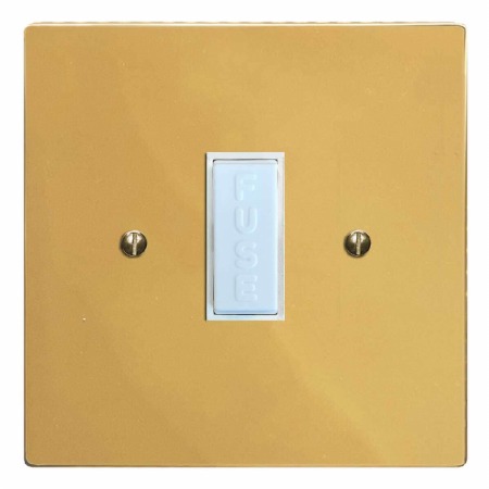 Victorian Fused Spur Connection Unit 13 Amp Polished Brass Lacquered & White Trim