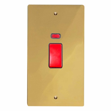 Victorian Vertical Cooker Switch Polished Brass Lacquered & Black Trim