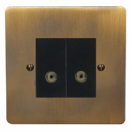Victorian TV Socket Outlet 2 Gang Antique Brass Lacquered