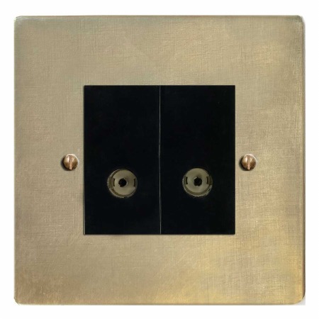 Victorian TV Socket Outlet 2 Gang Antique Satin Brass