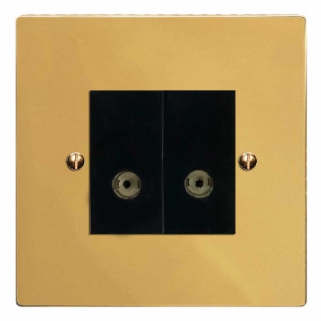 Victorian TV Socket Outlet 2 Gang Polished Brass Unlacquered