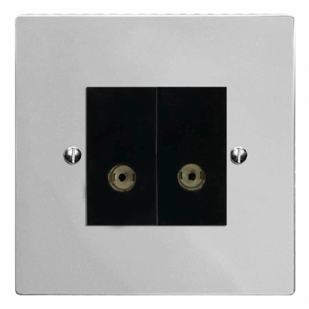 Victorian TV Socket Outlet 2 Gang Polished Chrome & Black Trim