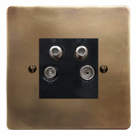 Victorian Quadplex TV Socket Hand Aged Brass