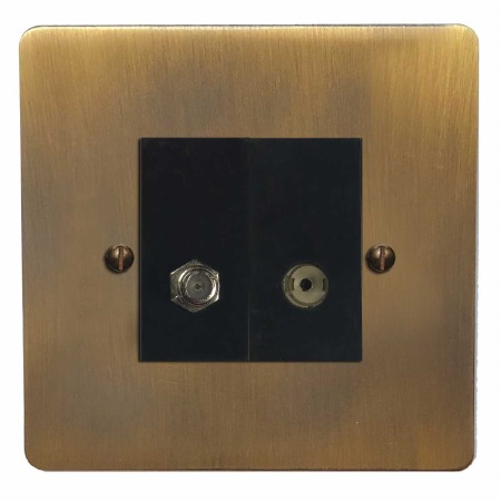 Victorian Satellite & TV Socket Outlet Antique Brass Lacquered