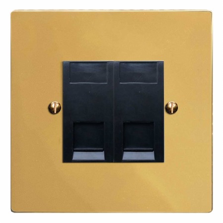 Victorian Telephone Socket Secondary 2 Gang Polished Brass Lacquered & Black Trim