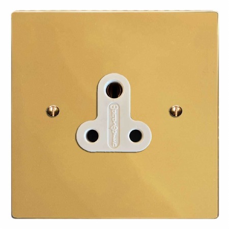 Victorian Lighting Socket Round Pin 5A Polished Brass Lacquered & White Trim