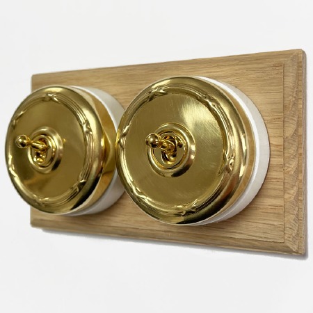 Reed and Ribbon Dome Dolly Light Switch 2 Gang Polished Brass Unlacquered