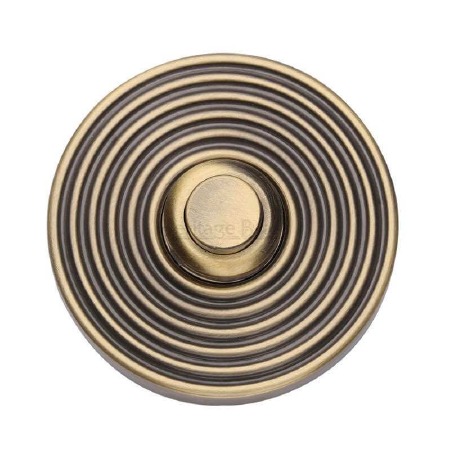 Heritage Round Reeded Bell Push RR1186 Antique Brass