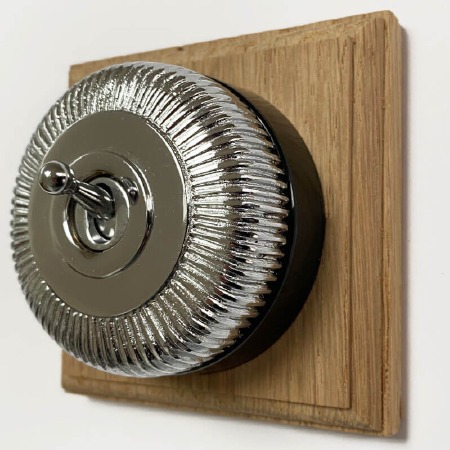 Reeded Round Dolly Light Switch 1 Gang Polished Chrome Black Base