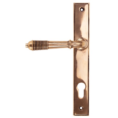 From The Anvil Reeded Slimline Sprung Lever Espag. Lock Set Polished Bronze