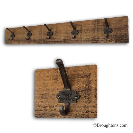 Rustic Pine Hook Board with 5 Iron Made in Leicester Hooks 100cm