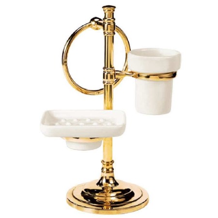 Rimini Freestanding Soap Dish, Tumbler & Cloth Ring Polished Brass