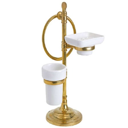 Wave Freestanding Soap Dish, Tumber & Towel Ring Set Polished Brass