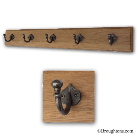 Oak Hook Board with 5 Iron Ball-Tipped Hooks 80cm