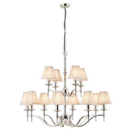 Stanford 12 Arm Chandelier Nickel Beige Shades