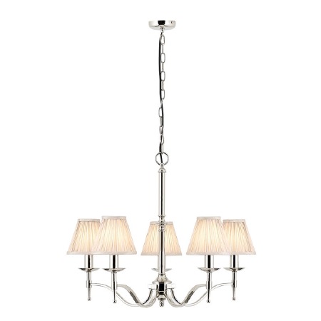 Stanford 5 Arm Chandelier Nickel Beige Shades