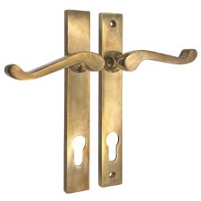 Aston Flat Scroll Multipoint Handles 92mm Unsprung Left Hand Antique Brass Unlacquered