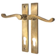 Aston Flat Scroll Multipoint Handles 92mm Unsprung Right Hand Antique Brass Unlacquered