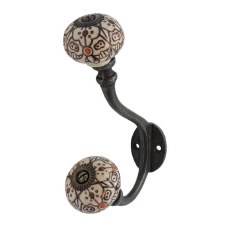 Albany Hat & Coat Hook With Patterned Ceramic Ends