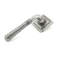 From The Anvil Newbury Lever Door Handles Hammered Square Rose Pewter Unsprung