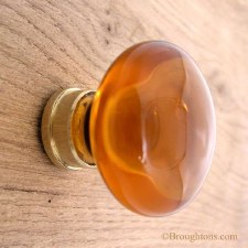 Amber Glass Cupboard Door Knob 53mm Polished Brass Rose