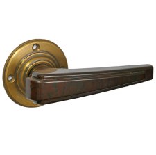 Bakelite Plaza Door Handles on Round Rose Antique Brass/Walnut