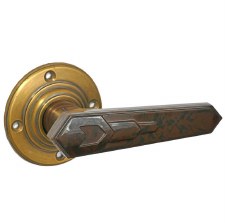 Bakelite Savoy Door Handles on Round Rose Antique Brass/Walnut