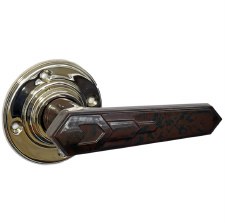 Bakelite Savoy Door Handles on Round Rose Nickel/Walnut