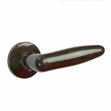 Bakelite Dudok Door Handles on Round Rose Walnut Concealed Fix