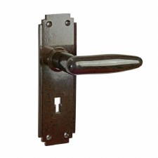 Bakelite Dudok Door Handles on Deco Lockplates Walnut