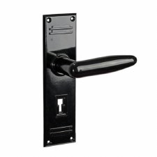 Bakelite Dudok Door Handles on Gatsby Lockplates Black