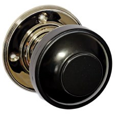 Bakelite Round Door Knobs Black on Nickel Rose