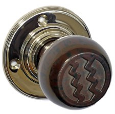 Bakelite Ritz Door Knobs Walnut on Nickel Rose