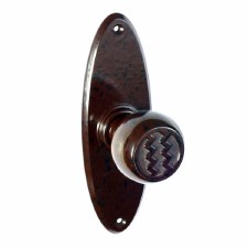 Bakelite Ritz Door Knobs on Oval Latchplates Walnut