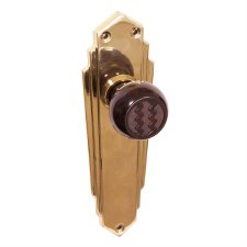 Bakelite Ritz Door Knobs Walnut on Empire Latchplates Brass