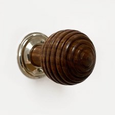 Beehive Cupboard Knob 38mm Natural Wood Polished Nickel Rose