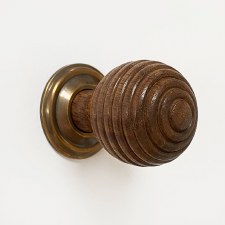Beehive Cupboard Knob 38mm Natural Wood Renovated Brass Rose