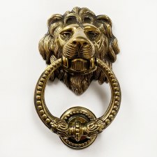 Lion Head Door Knocker with Beaded Ring Renovated Brass