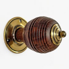 Trafalgar Natural Wooden Door Knobs Renovated Brass Detail