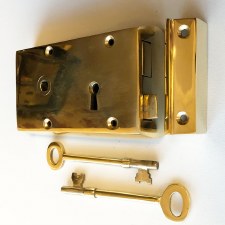 LEFT Hand Colonial Rim Lock in Solid Brass