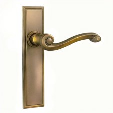 Aston Regency Scroll Latch Door Handles Antique Brass Unlacquered