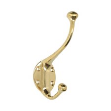 Heavy Duty Traditional Hat & Coat Hook Polished Brass Unlacquered