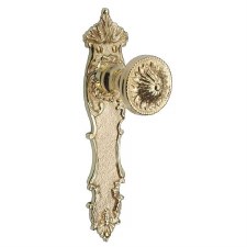 Brassart Adam Round Latch Door Knobs Long Plate Polished Brass Lacquered