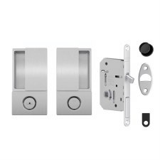AGB Wave Pocket Door Bathroom Lock Set Satin Chrome