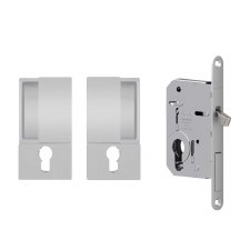 AGB Wave Pocket Door Euro Lock Set Satin Chrome