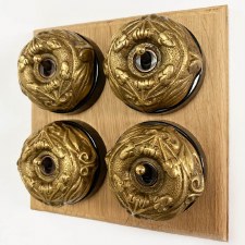 Art Nouveau Round Dolly Light Switch 4 Gang Antique Satin Brass Black