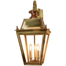 Large Balmoral Outdoor Wall Down Lantern 3 Light Cluster Polished Brass Unlacquered